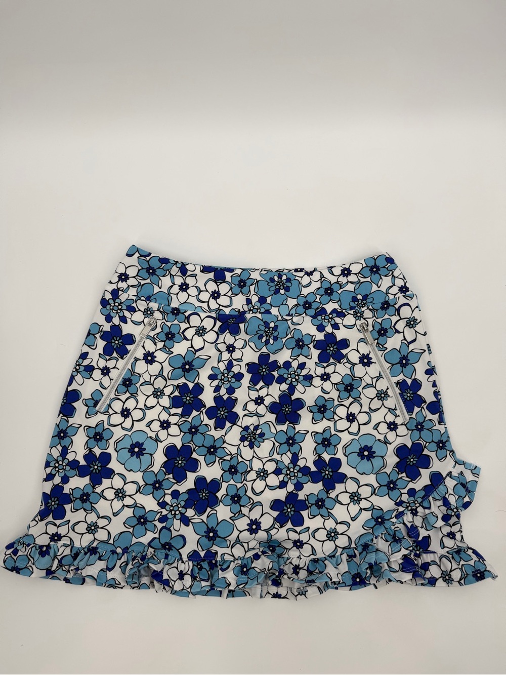 Tail Size S Golf Tennis Skirt Blue Floral Ruffle Hem Built In Shorts Zip Pocket